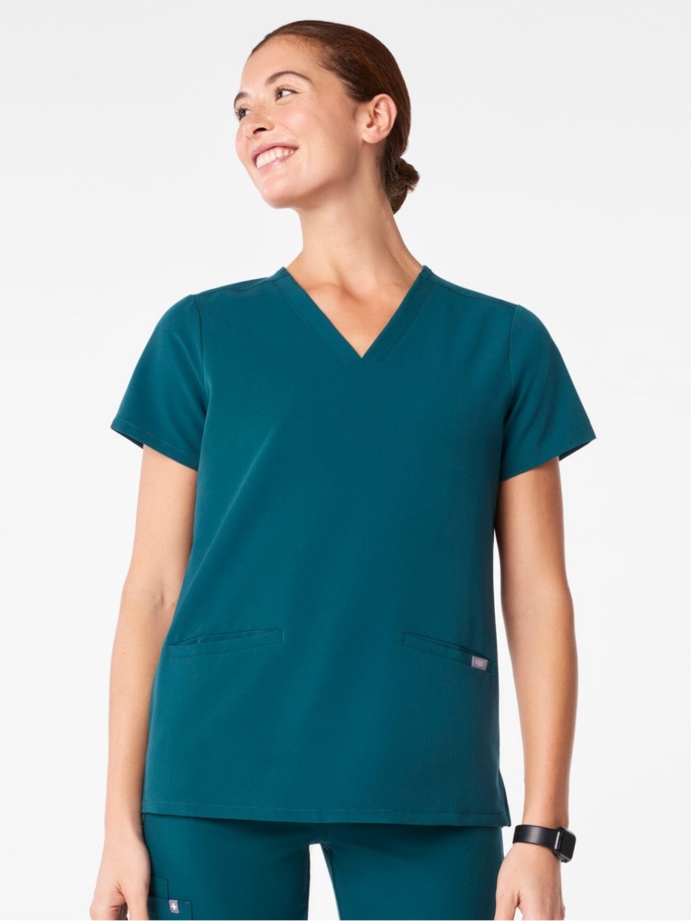 FIGS Casma Three-Pocket Scrub Top in Caribbean Blue Womens Size XL